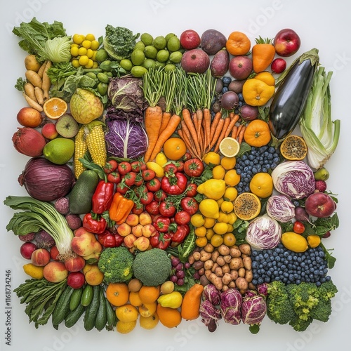 Wallpaper Mural Vibrant and Diverse Arrangement of Fresh Fruits and Vegetables Displayed in an Aesthetic Square Pattern for Culinary Inspiration and Healthy Eating Promotion Torontodigital.ca