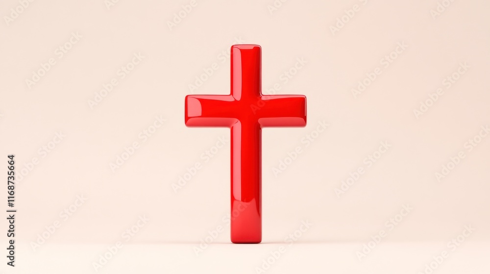 Obraz premium A glossy red cross on a soft background, symbolizing faith.