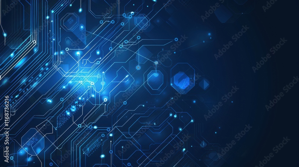 Banner web template design abstract blue technology geometric and connection system electronic circuit background