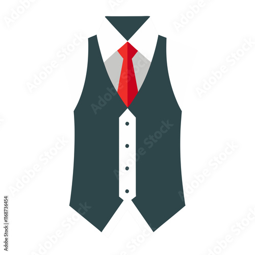 Stylish formal waistcoat with red tie on transparent background