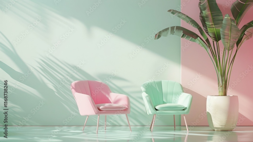 Fototapeta premium Gradient of pastel pink and mint green, evoking a soft, retro aesthetic.
