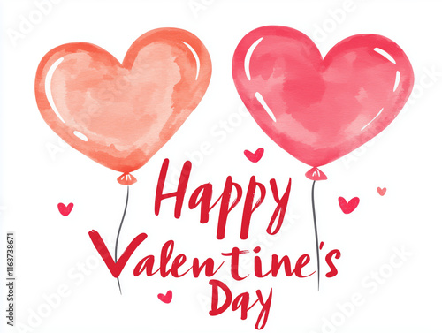 Wallpaper Mural A Valentine's Day card with handwritten "Happy Valentine's Day" text, two floating heart-shaped balloons in orange and red,  Torontodigital.ca