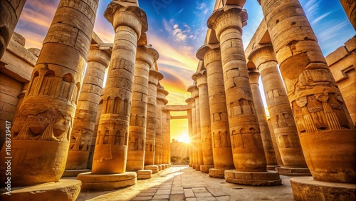 Luxor Temple Karnak Hypostyle Hall Columns: Majestic Ancient Egyptian Architecture with Bokeh Effect photo