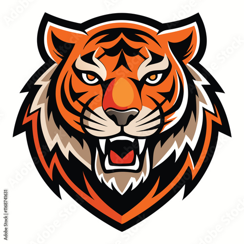 Tiger head vector illustration showing a fierce wild animal face in tattoo style design