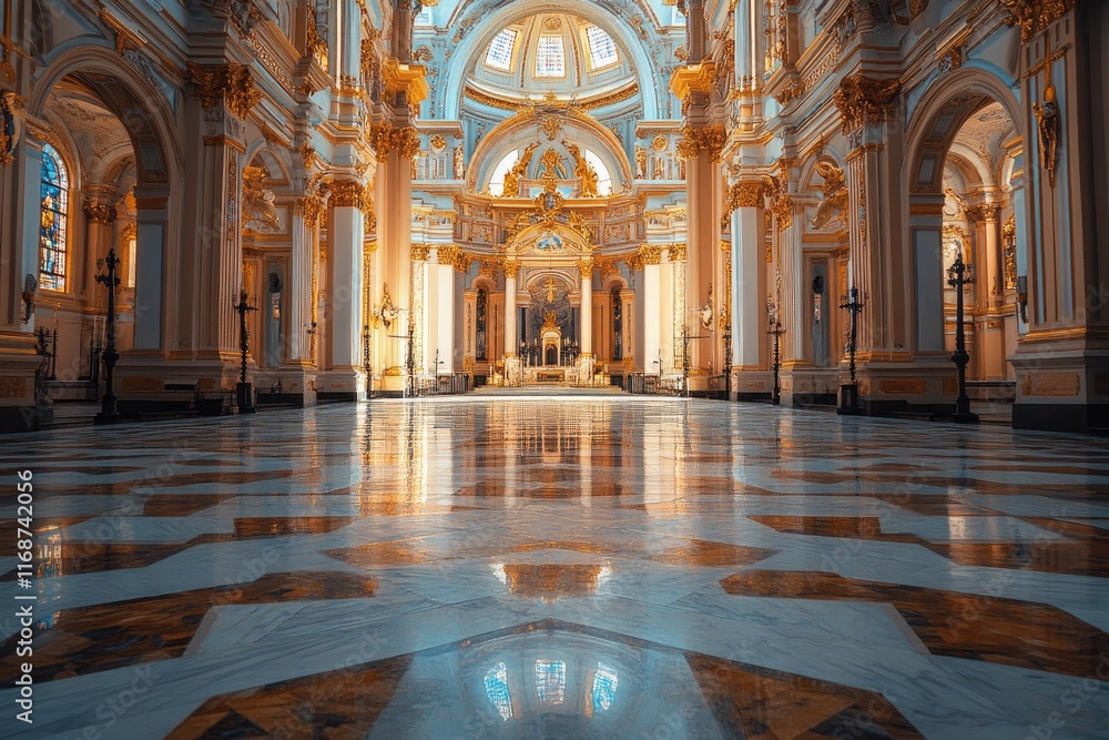Obraz premium Sunlight reflecting on marble floor in empty cathedral