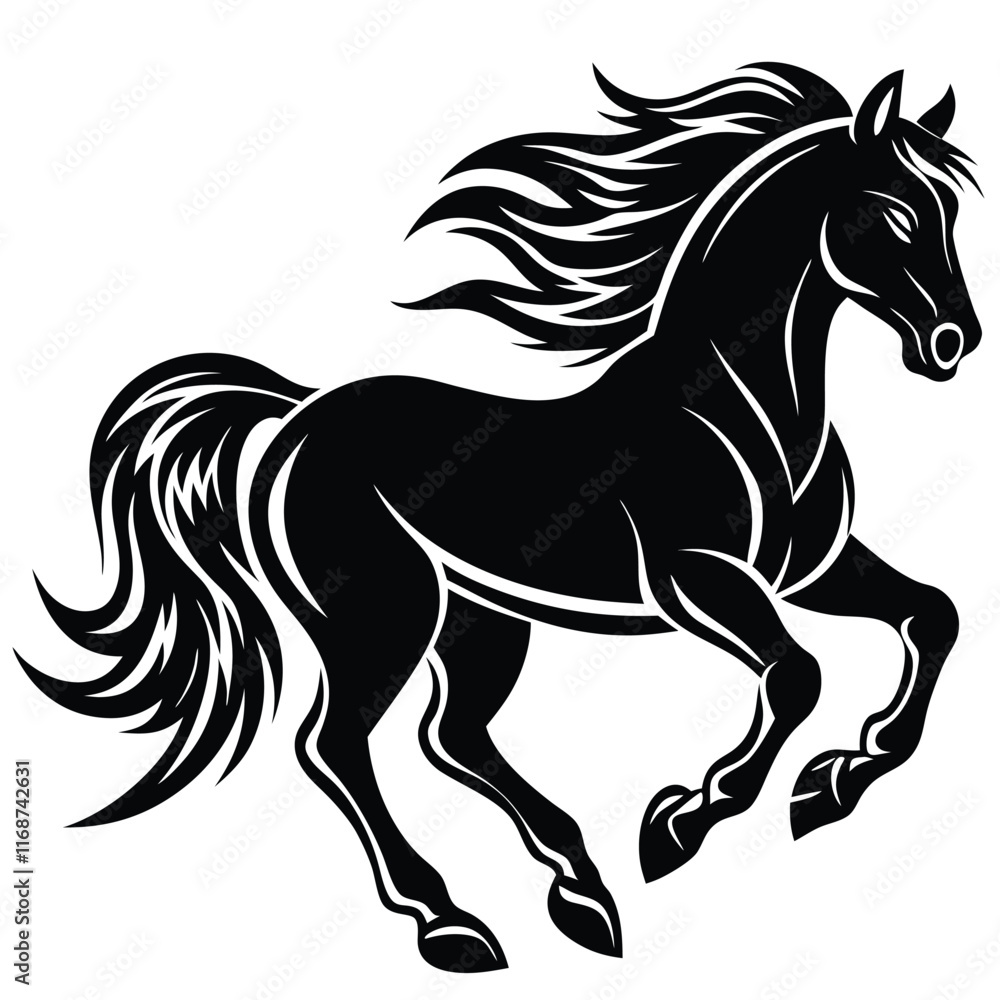 A powerful vector silhouette of a running stallion, A powerful vector silhouette of a running stallion,