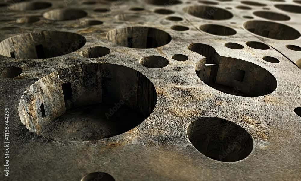 Abstract Stone Carving: A Labyrinth of Circular Holes