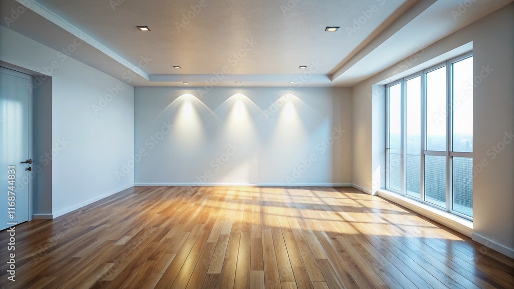 Obraz premium Empty Room Spotlight Interior Design, Minimalist Home Staging, Modern Apartment, Blank Wall, Architectural Photography