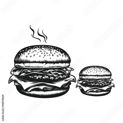 Vintage style burgers hand drawing sketch isolated on white background , vector illustration design.