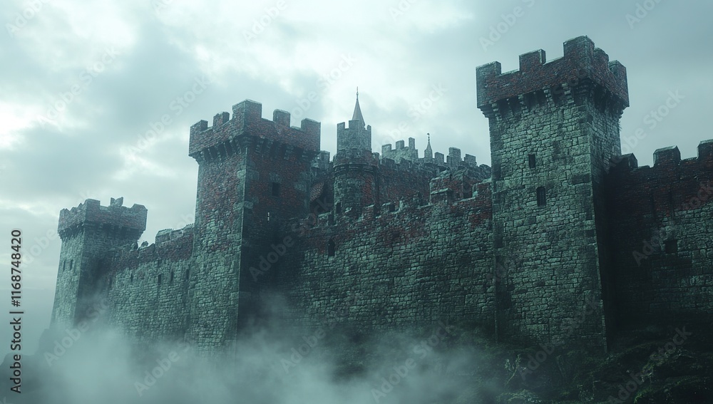 Fototapeta premium Misty Medieval Castle: A Realm of Mystery and Majesty