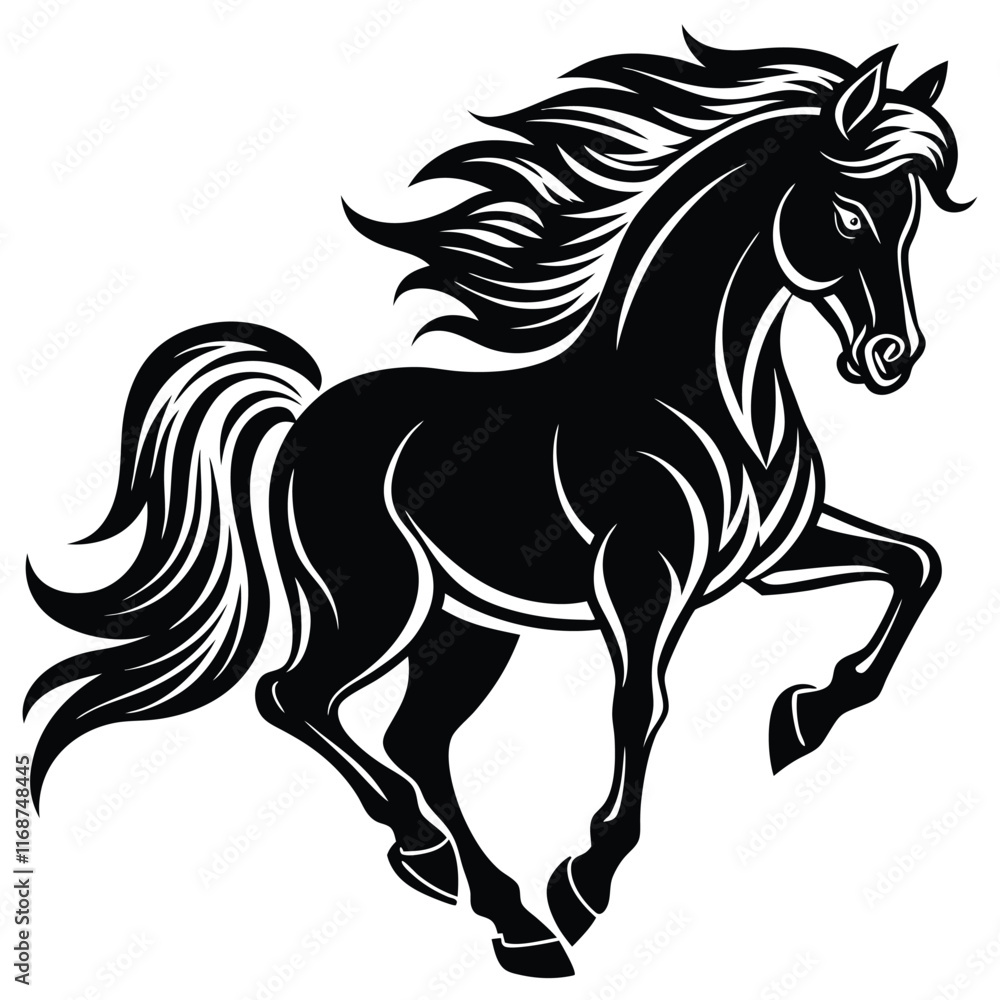 A powerful vector silhouette of a running stallion, A powerful vector silhouette of a running stallion,