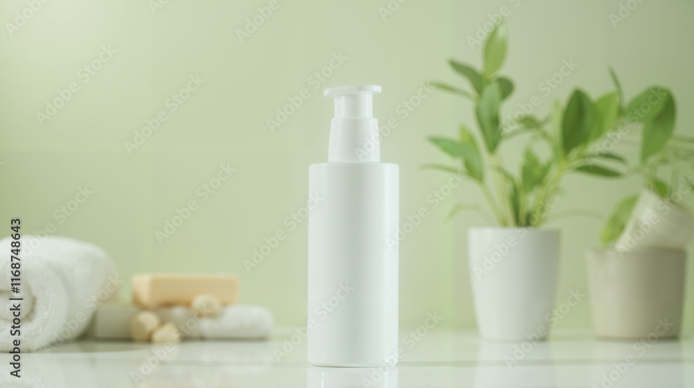 Minimalist Skincare Product with Serene Spa Essentials Against Soft Green Background Minimalist Skincare Product with Serene Spa Essentials Against Soft Green Background