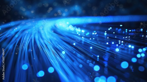 Blue light streak, fiber optic, speed line, futuristic background for 5g or 6g technology wireless data transmission, high-speed internet in abstract.