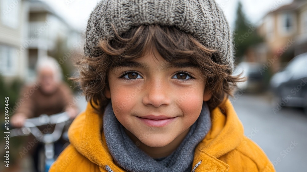 Smiling child in a cozy sweater outdoors. Smiling child in a cozy sweater outdoors.