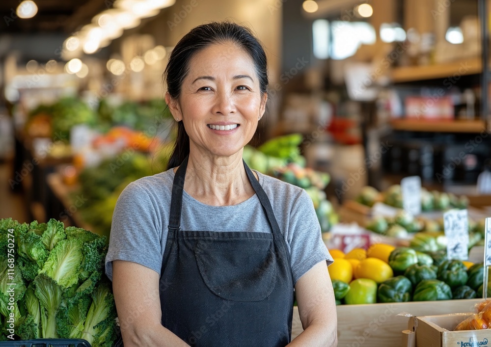 Smiling Grocer in Produce Market Smiling Grocer in Produce Market