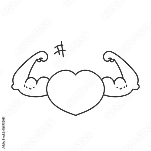 hand drawn doodle heart love with strong bicep