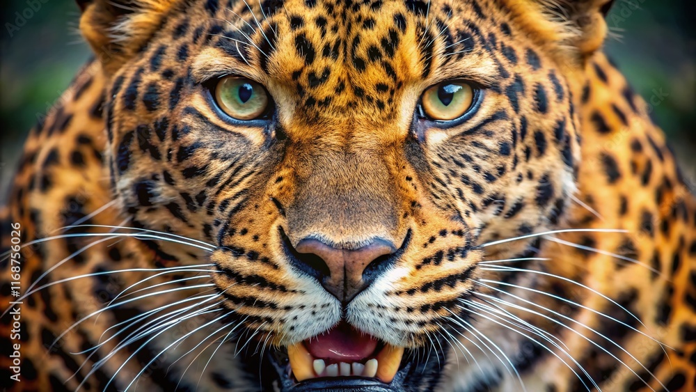 Fototapeta premium Fierce Leopard Close-Up: Intense Gaze, High-Detail Wildlife Portrait