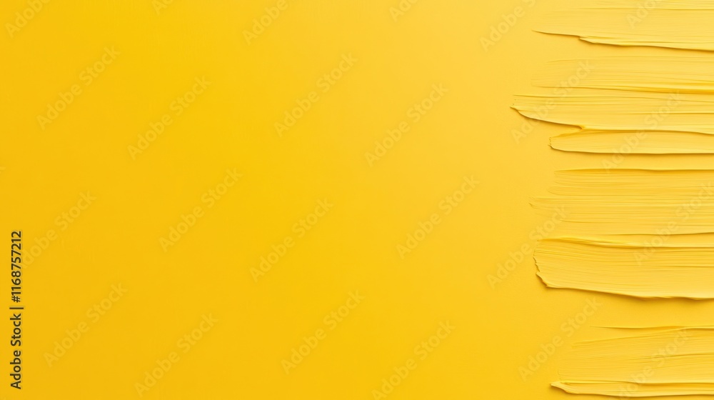 Fototapeta premium Bright yellow background with textured paint strokes on one side.