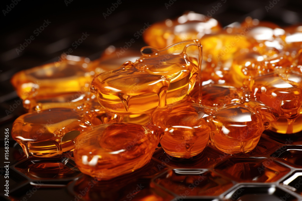 honey in a honeycomb on a black background, honey in a honeycomb on a black background,