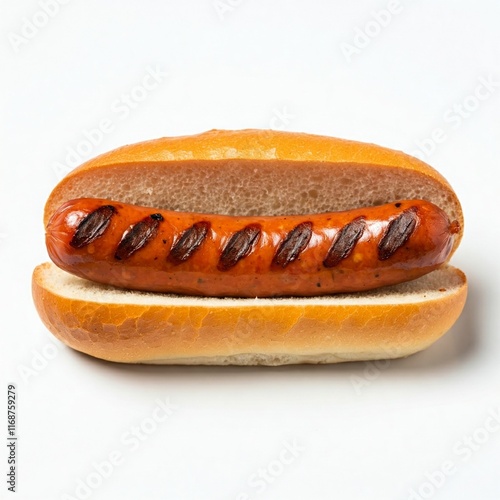 Thüringer Rostbratwurst im Brötchen auf weißem Hintergrund photo