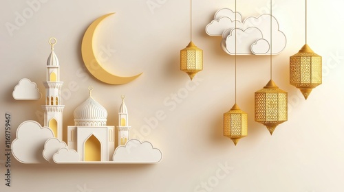 Islamic decoration celebration ramadan digital art modern design minimalist spirituality