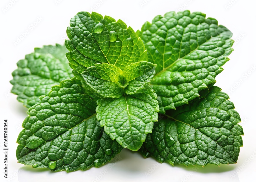 Fresh Green Mint Leaves Isolated on White Background - High-Resolution Stock Photo Fresh Green Mint Leaves Isolated on White Background - High-Resolution Stock Photo