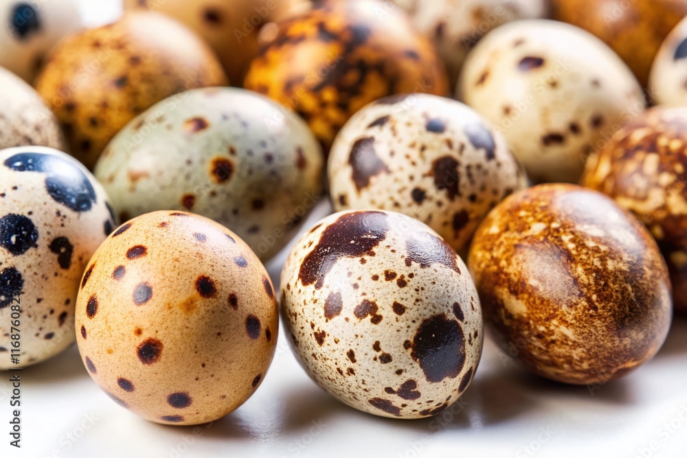 Fresh Quail Eggs Macro Shot - Isolated on White Background Fresh Quail Eggs Macro Shot - Isolated on White Background