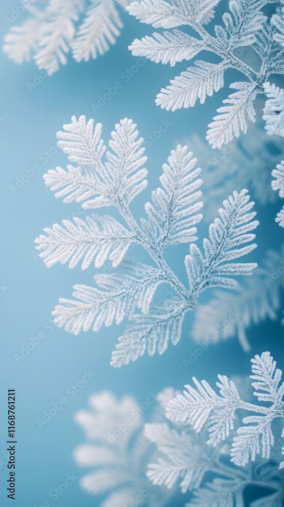 Frosted Ferns on Icy Blue Background Minimalist Winter Geometry Frosted Ferns on Icy Blue Background Minimalist Winter Geometry