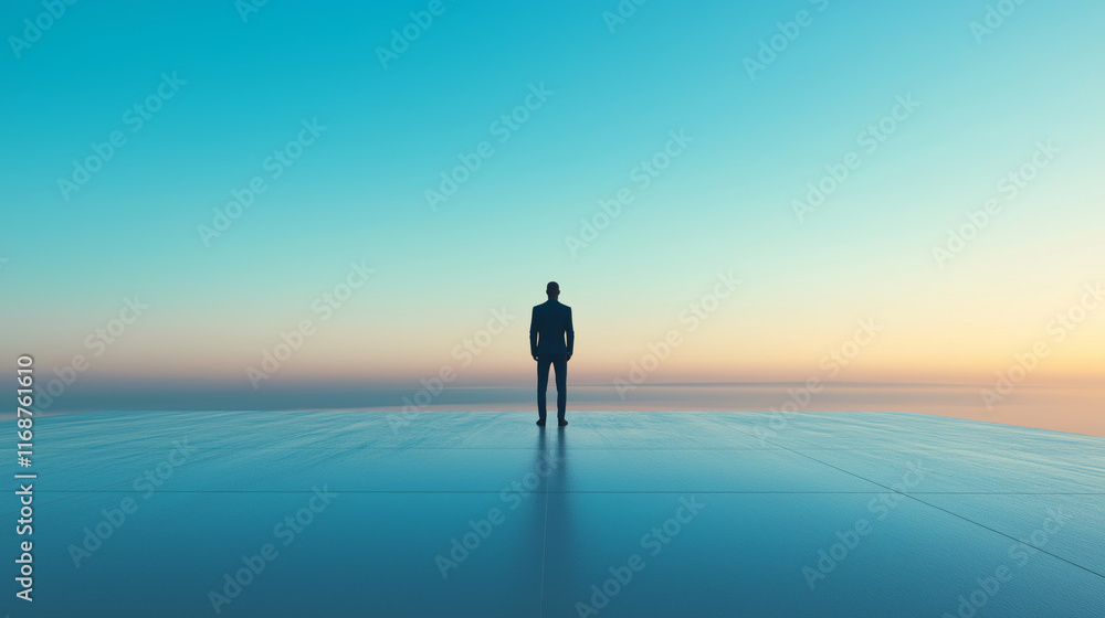Minimalist distant figure silhouette horizon reflective surface tranquil abstract horizontal photo Minimalist distant figure silhouette horizon reflective surface tranquil abstract horizontal photo