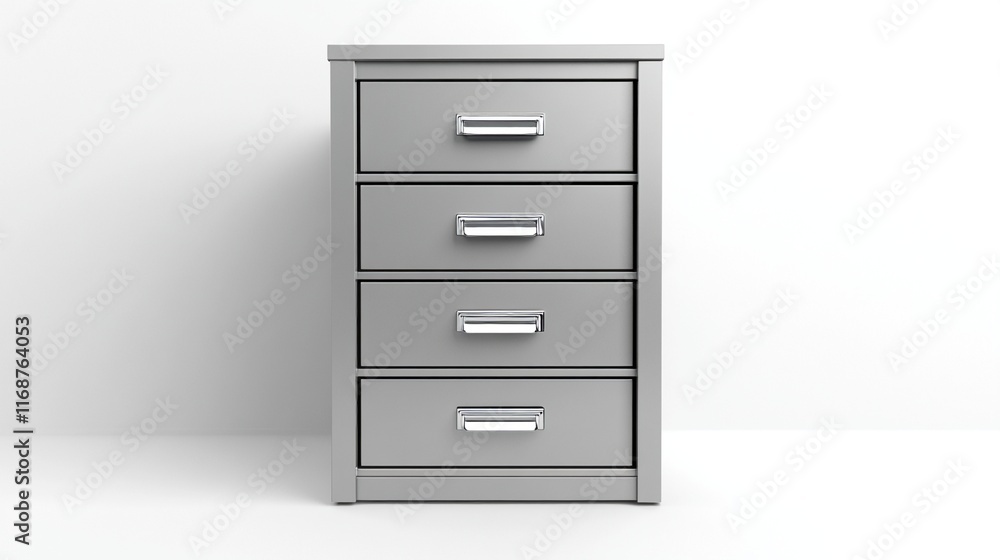 Sleek metal filing cabinet with smooth drawers, isolated on white for organized offices Sleek metal filing cabinet with smooth drawers, isolated on white for organized offices