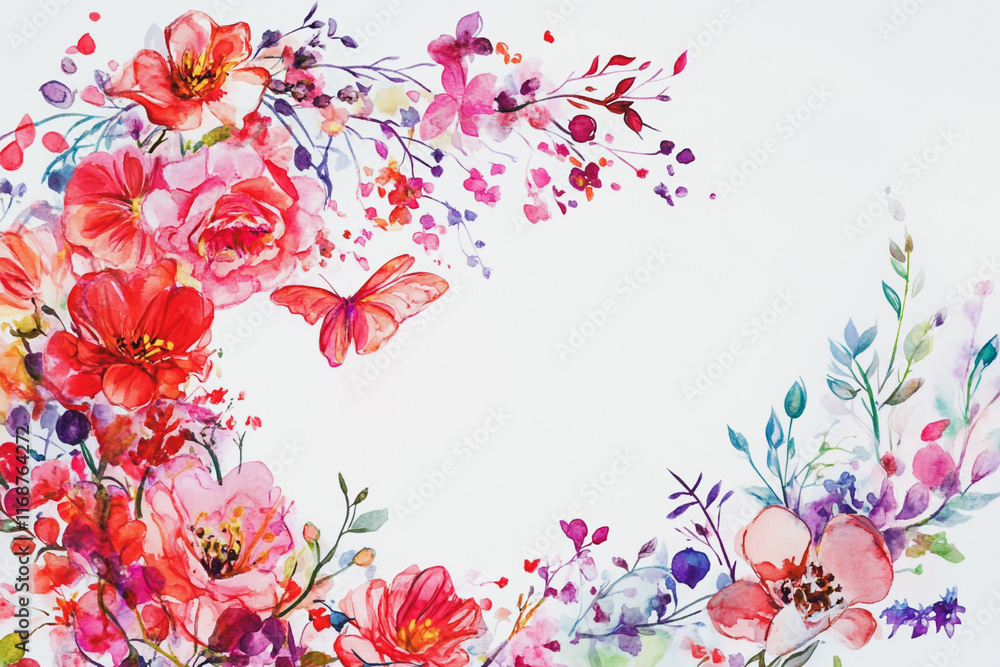 Fototapeta premium Elegant wedding invitation card background vector. Minimal hand painted watercolor botanical flowers texture template background. Design for wedding, vip cover, poster, rsvp moderncard.Valentine's Day