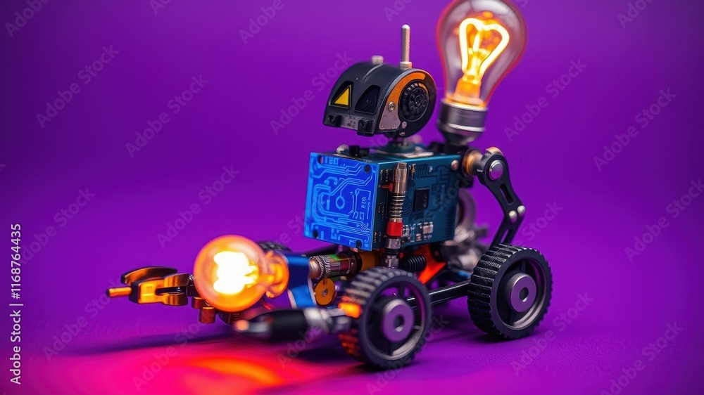 Fototapeta premium Ingenious robotic creation with illuminated features on a vibrant purple backdrop