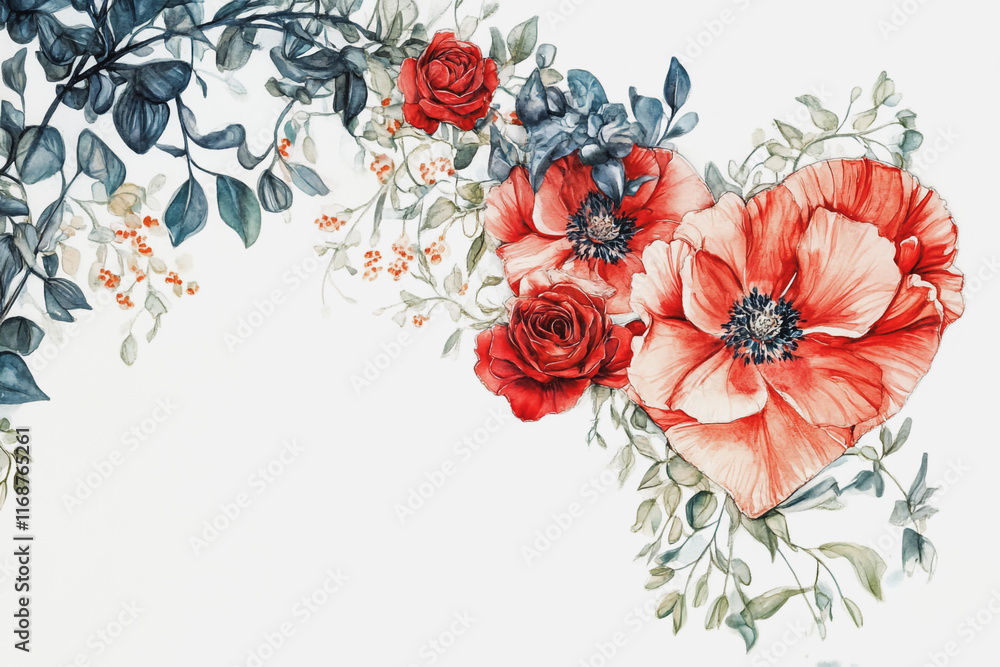 Fototapeta premium Elegant wedding invitation card background vector. Minimal hand painted watercolor botanical flowers texture template background. Design for wedding, vip cover, poster, rsvp moderncard.Valentine's Day
