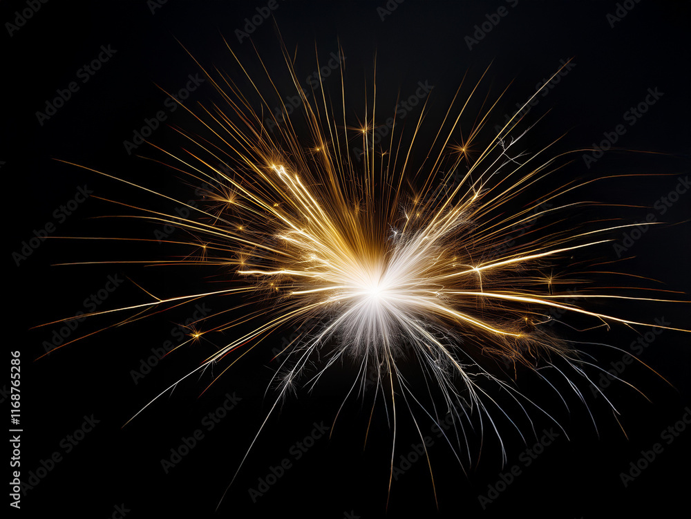 A burst of golden and white sparks explodes against a pitch-black background, resembling a miniature firework or a welding spark. The light trails create a dynamic, radial pattern. A burst of golden and white sparks explodes against a pitch-black background, resembling a miniature firework or a welding spark. The light trails create a dynamic, radial pattern.