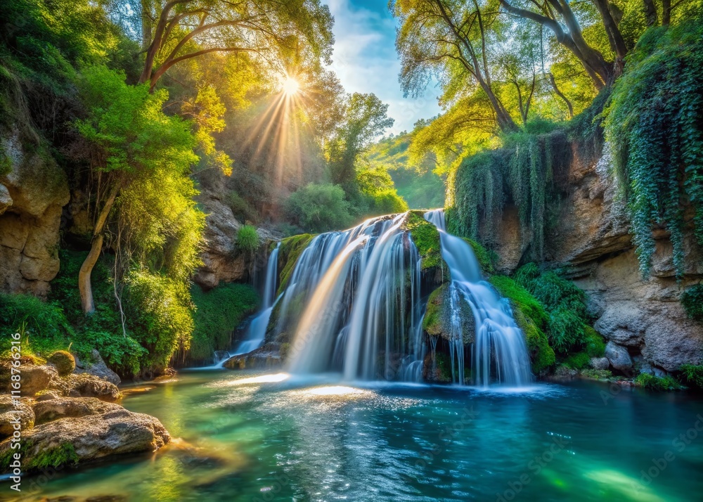 Fototapeta premium Galilee Waterfall: Ayun River's Cold Cascade in Northern Israel