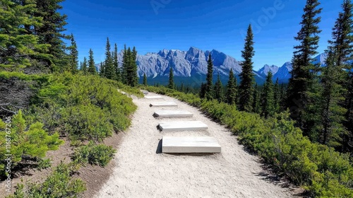 Wallpaper Mural Scenic hiking trail with wooden platforms and mountain backdrop. Torontodigital.ca