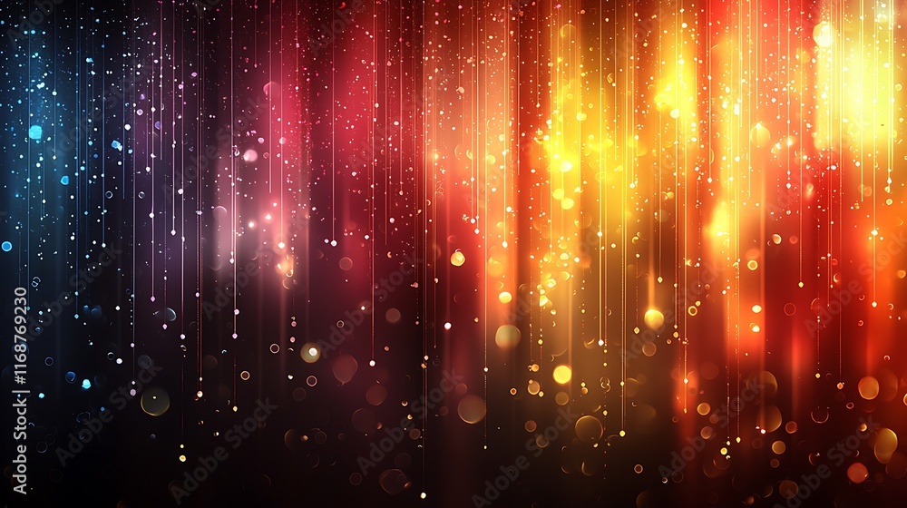 Abstract colorful background with glowing vertical lines and bokeh lights. Abstract colorful background with glowing vertical lines and bokeh lights.