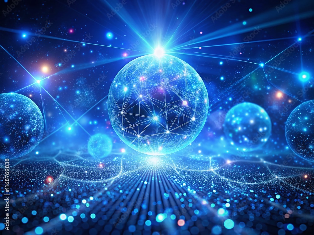 Glowing Blue Sci-Fi Technology Background: Abstract Particle Light Effect Glowing Blue Sci-Fi Technology Background: Abstract Particle Light Effect