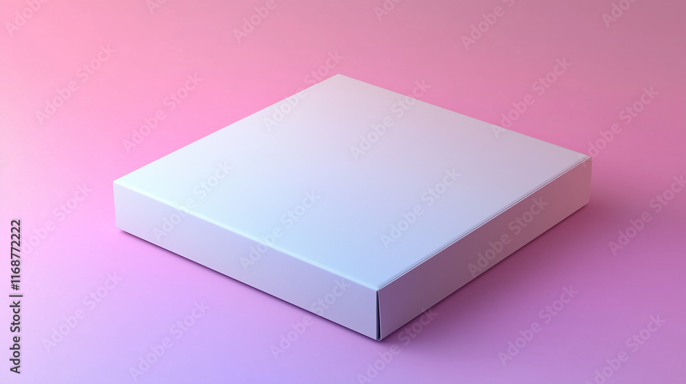 Minimalist white pizza box with embossing on gradient background Minimalist white pizza box with embossing on gradient background