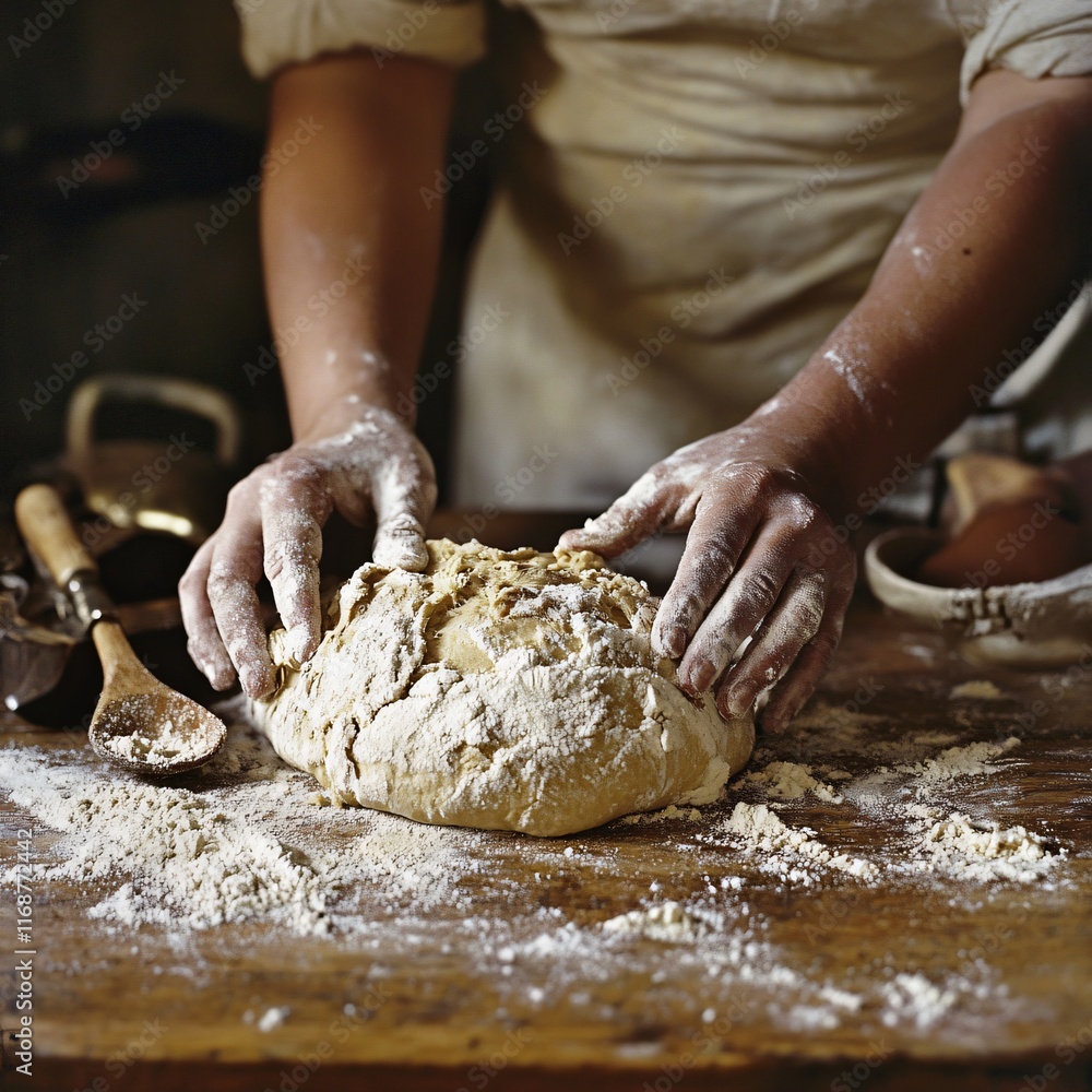 Baking bread at home kitchen workspace food preparation indoor setting close-up view culinary art Baking bread at home kitchen workspace food preparation indoor setting close-up view culinary art