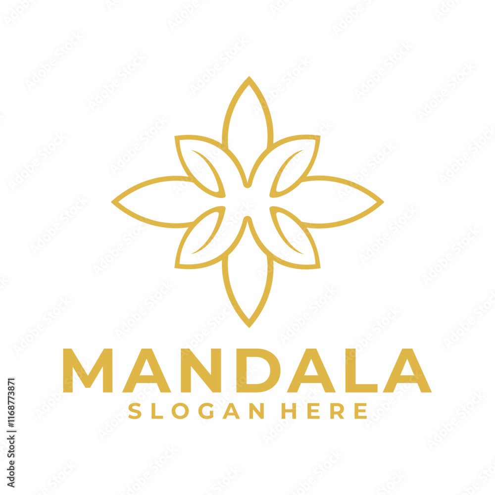 Obraz premium Oriental geometric flower line art logo design vector template. Flower line art logo vector