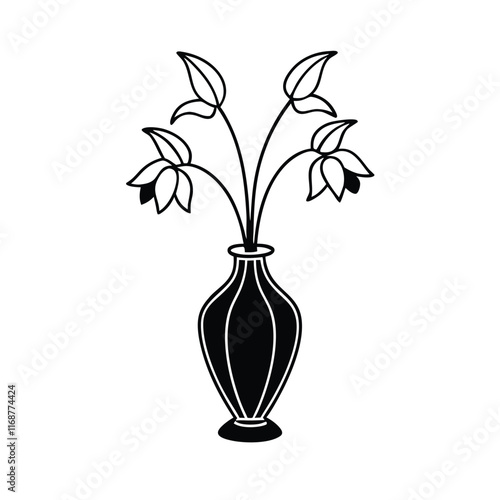 a vector silhouette of an elegant vase with a rounded body and a small pedestal base.