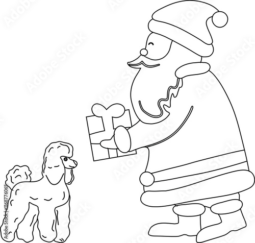 Santa giving a gift to a dog.