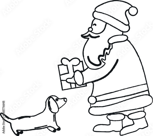 Santa giving a gift to a dog.