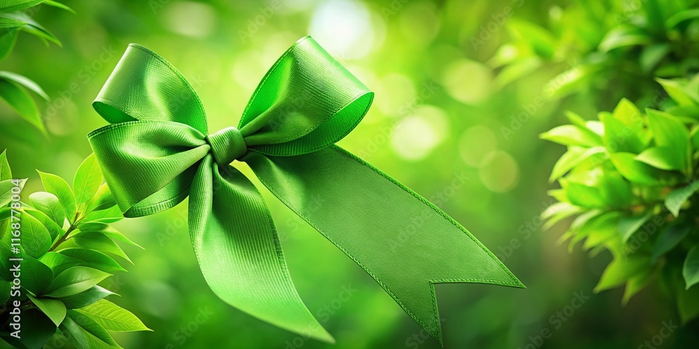 Fototapeta premium Green Ribbon Cancer Awareness Stock Photo: Hope, Support, and Solidarity