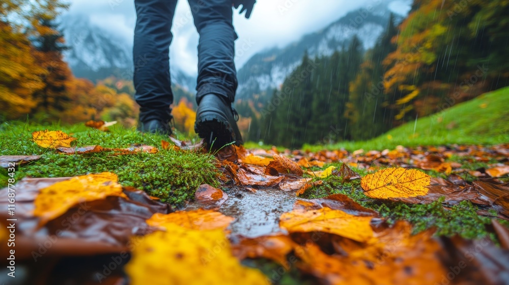 Venturing into Autumn s Embrace An Autumnal Hiking Journey on a Leaf-Strewn,Misty Day Venturing into Autumn s Embrace An Autumnal Hiking Journey on a Leaf-Strewn,Misty Day