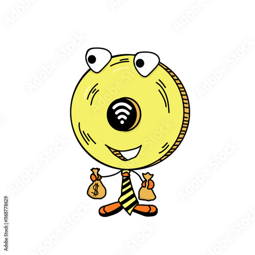     a funny character in the shape of a coin
