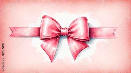 Illustration of a pink bow with ribbon on a pink gradient background