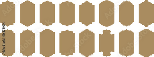 Islamic frames. Ramadan frames, mosque arches, decorative arches, Moroccan gates, black silhouette illustration. Golden Islamic window shapes in oriental style. Islamic vector window or door