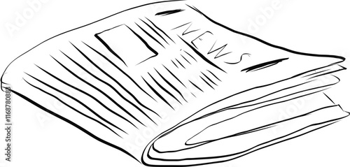 Fresh newspaper hand drawn doodle, latest news, contour drawing, latest publishing. Sketchy news paper stack, local or world news. Vector illustration